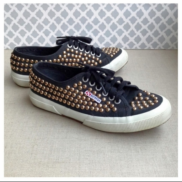 Superga Women US 8 Black Studded Lace-Up Shoes - Picture 2 of 8